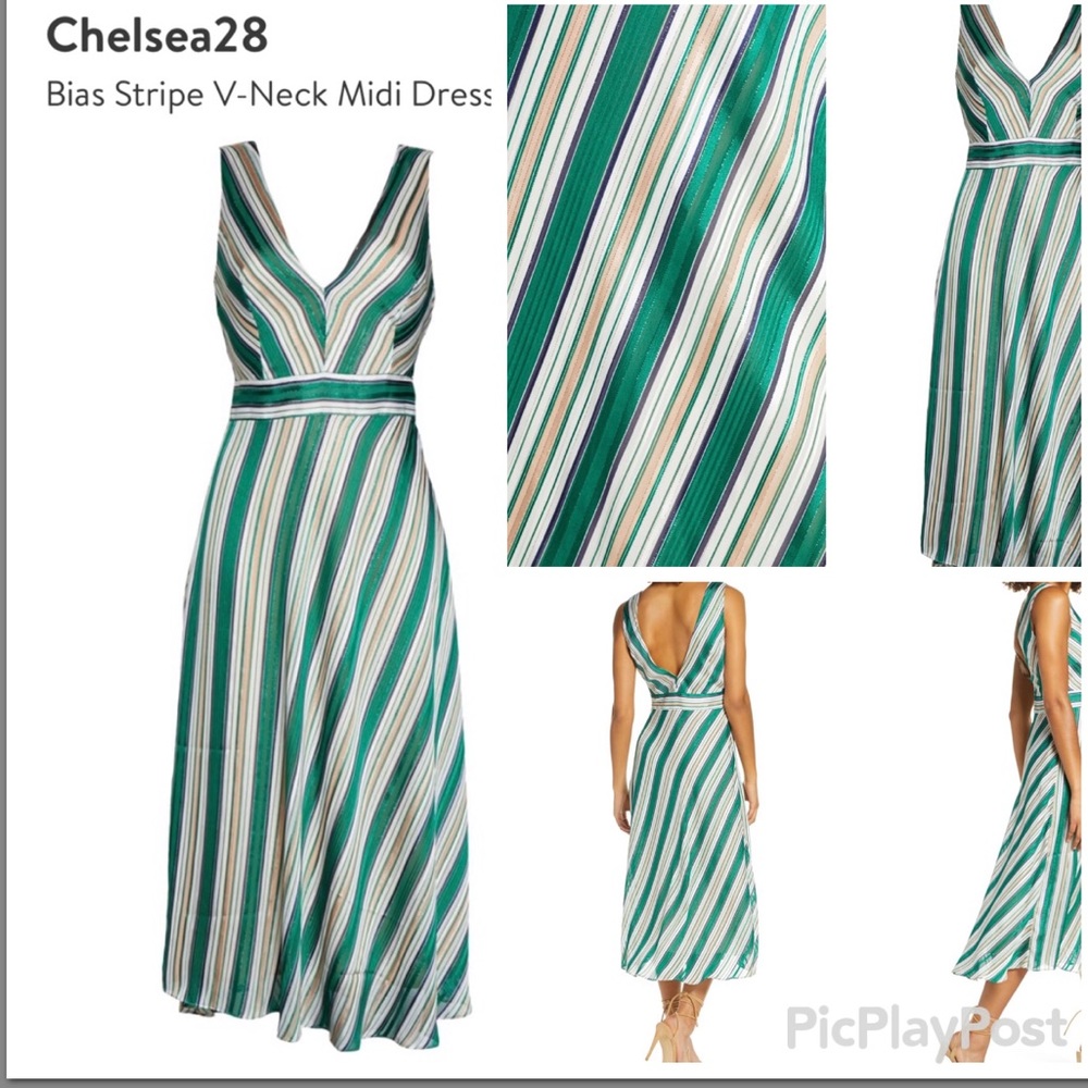 Chelsea 28 Bias Stripe V-Neck Midi Dress